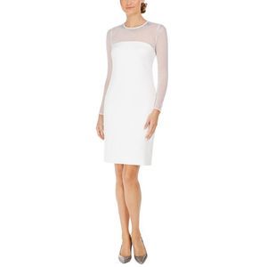 Calvin Klein Womens Ivory Illusion Long Sleeves Cocktail and Party Dress